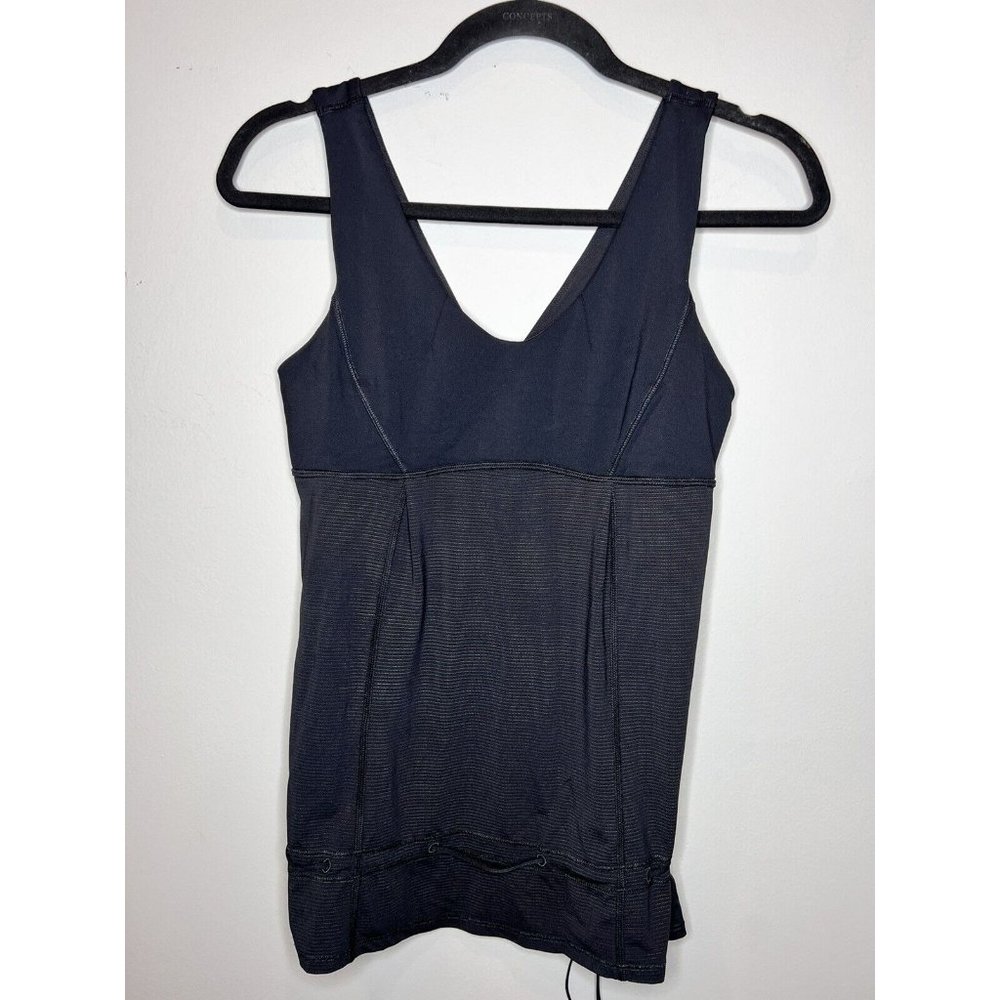 Lululemon Run Ta Ta Topper Tank Top Black Cinch Waist Split Black 6 EUC